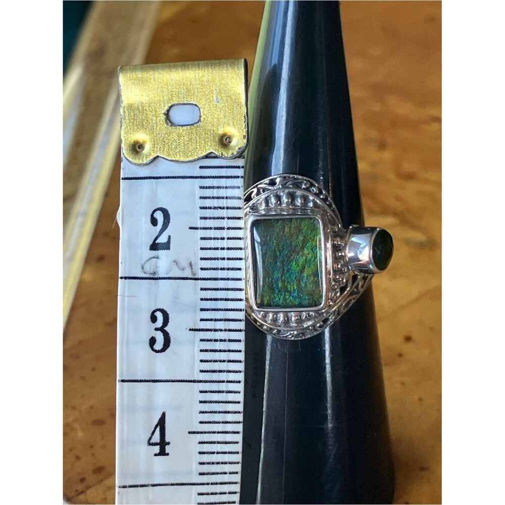 Natural Canadian Ammolite Chrome Diopside Sterling Silver Ring Size 6 - Picture 7 of 9